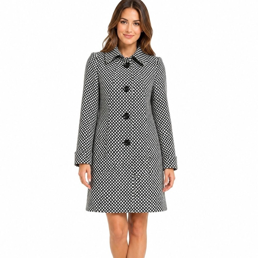 Urban Behavior Black White Geometric Button Front Coat Mod Retro | Size XS